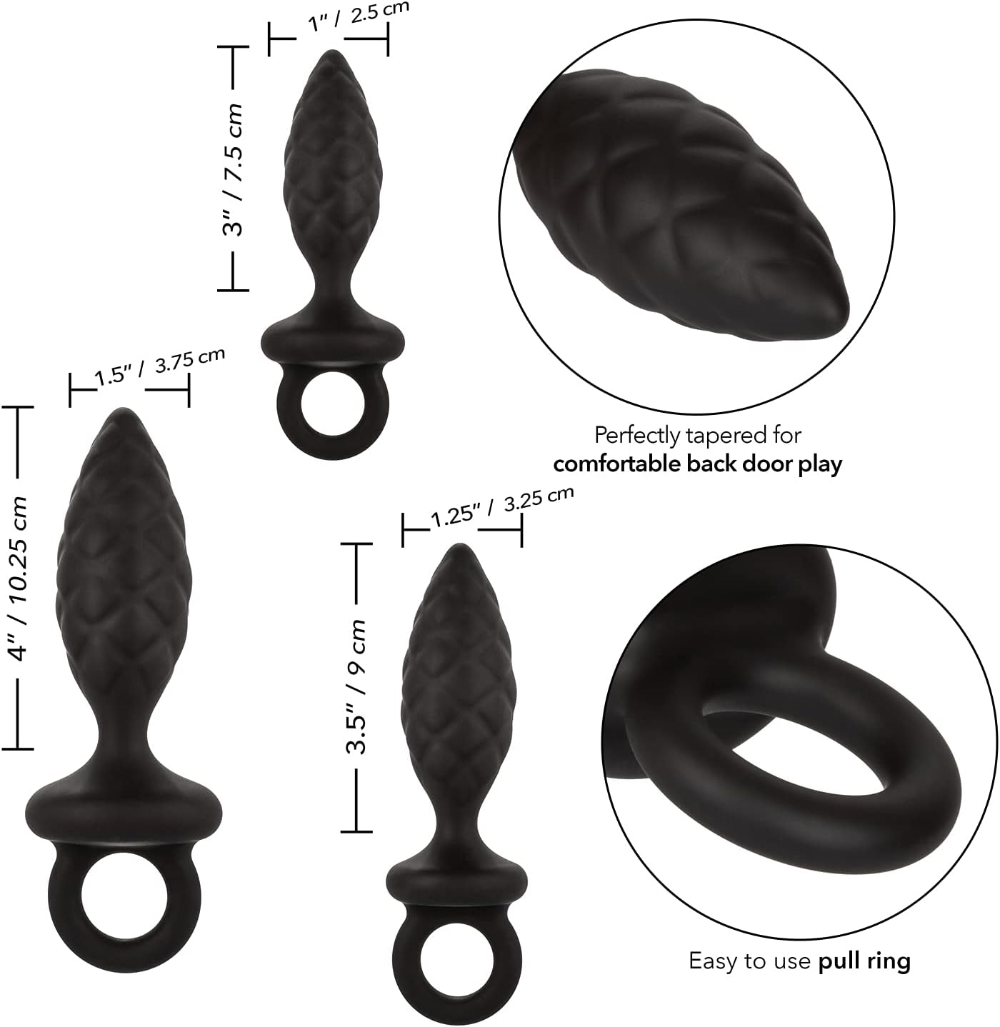 CalExotics Silicone Anal Probe Kit – 3-Piece Graduated Quilted Butt Plug Set