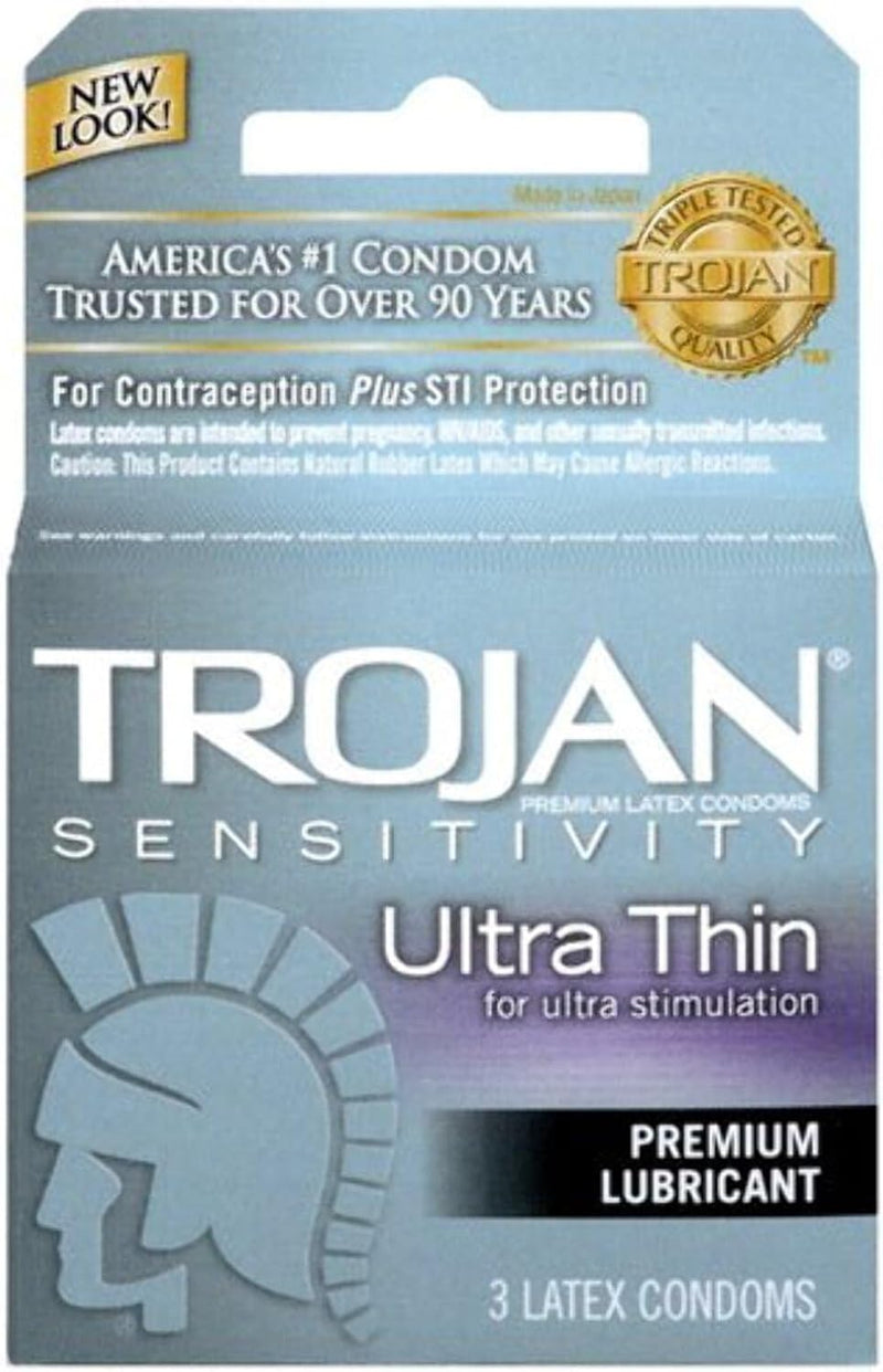 Trojan Ultra Thin Lubricated Latex Condoms – 3 Pack Premium Thin Condoms with Reservoir Tip