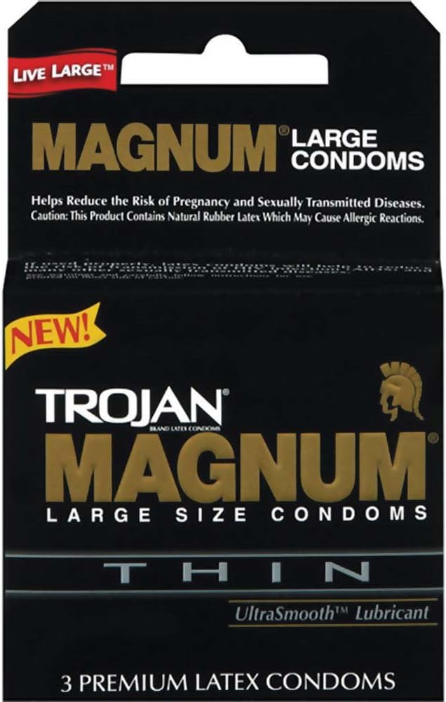 Trojan Magnum Thin Large Size Lubricated Condoms – 3 Pack Ultra Thin Latex Condoms with UltraSmooth Lubricant
