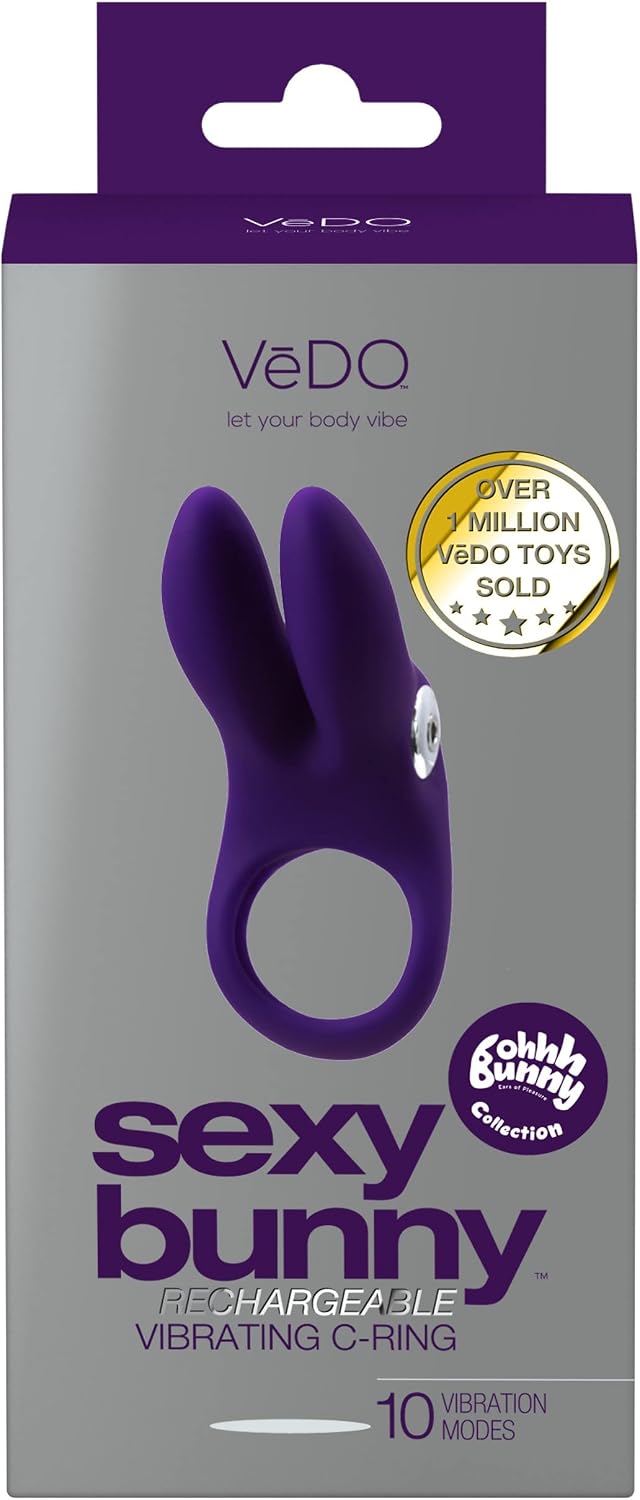 VēDO Sexy Bunny Rechargeable Ring Deep Purple – Dual Motor Silicone Couples Ring