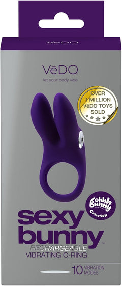 VēDO Sexy Bunny Rechargeable Ring Deep Purple – Dual Motor Silicone Couples Ring