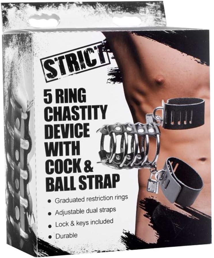 Strict Gates of Hell Chastity Device – 5 Ring Leather & Metal Male Chastity System