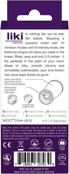 VēDO Liki Flicker Vibe Deep Purple – Rechargeable Waterproof Silicone Flickering Tongue Vibrator