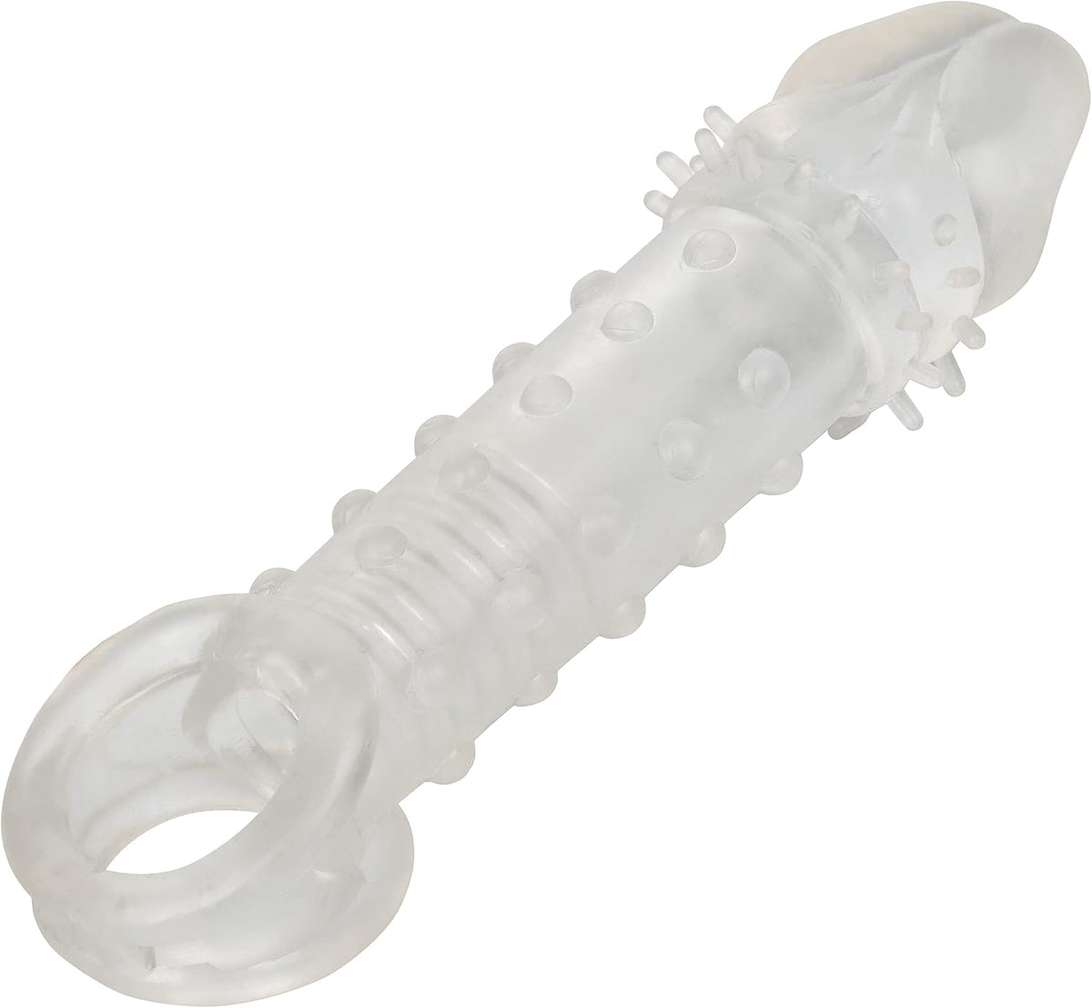 CalExotics Ultimate Stud Extender Clear – Ribbed Penis Extension Sleeve with Scrotum Support Ring