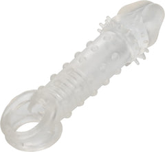 CalExotics Ultimate Stud Extender Clear – Ribbed Penis Extension Sleeve with Scrotum Support Ring
