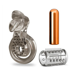 Stay Hard Vibrating Cock Ring Set With Sleeve Textured Sheath