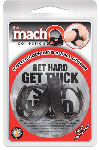 The Macho Collection v-Style Cock Ring and  Ball Divider - Black