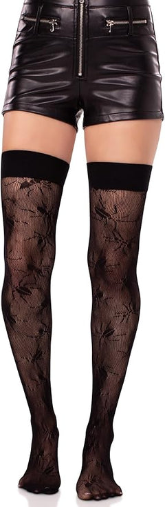Dreamgirl Fishnet Thigh High Stockings Black O/S – Back Seam Stay-Up Hosiery