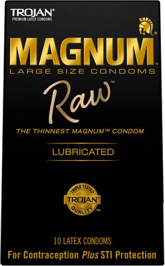 Trojan Magnum Raw Large Size Ultra Thin Lubricated Condoms – 10 Pack Premium Latex Condoms with Reservoir Tip