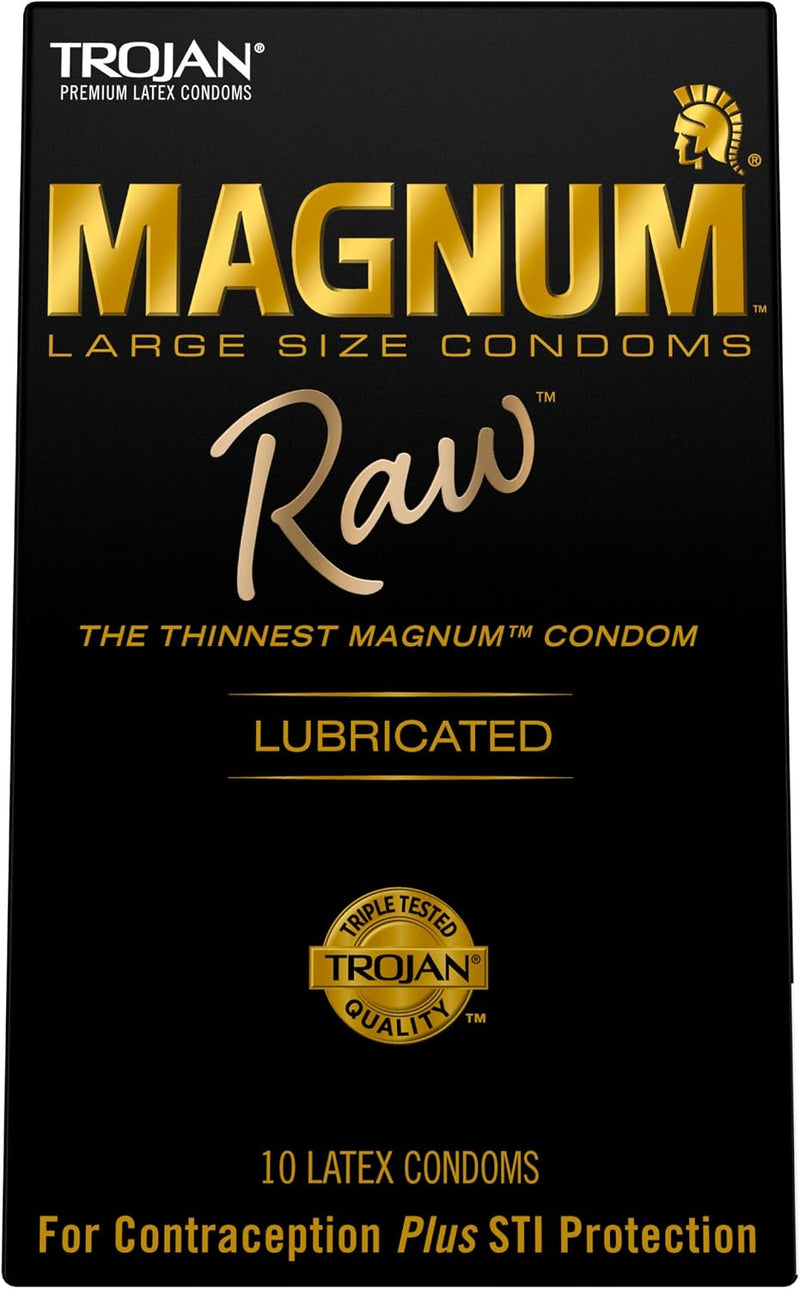Trojan Magnum Raw Large Size Ultra Thin Lubricated Condoms – 10 Pack Premium Latex Condoms with Reservoir Tip