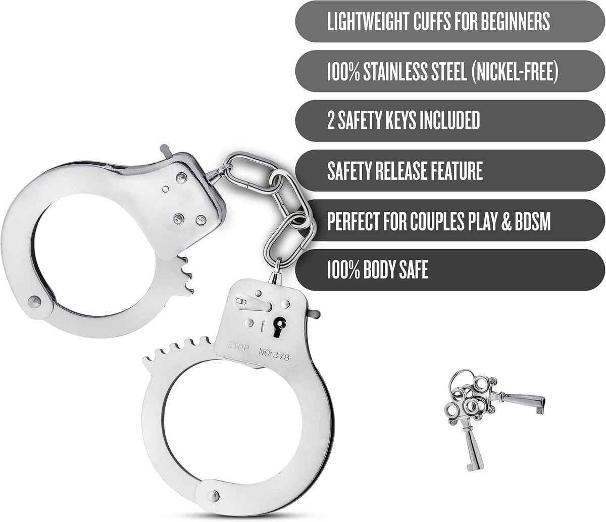 Temptasia Beginner Cuffs Silver – Adjustable Stainless Steel Bondage Handcuffs