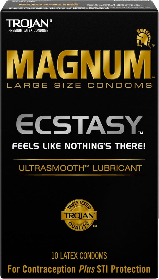 Trojan Magnum Ecstasy UltraSmooth Lubricated Condoms – Large Size Textured Latex Condoms 10 Pack