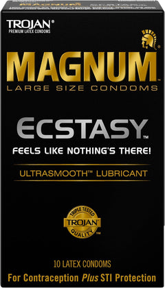 Trojan Magnum Ecstasy UltraSmooth Lubricated Condoms – Large Size Textured Latex Condoms 10 Pack