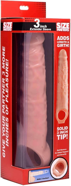 Size Matters 3 Inch Flesh Penis Extender Sleeve – TPR Penis Enhancer with Support Strap