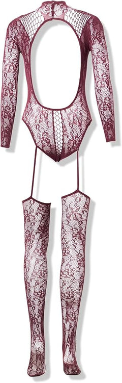 Dreamgirl Teddy Bodystocking Cherry Lacquer – Seamless Stretch Lace Lingerie