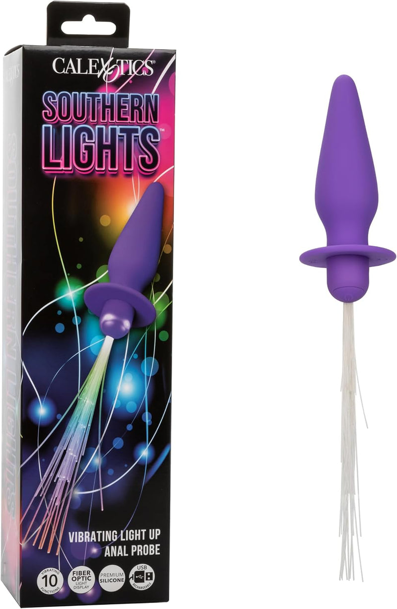 CalExotics Southern Lights Vibrating Light-Up Anal Probe Purple – Rechargeable Silicone Massager