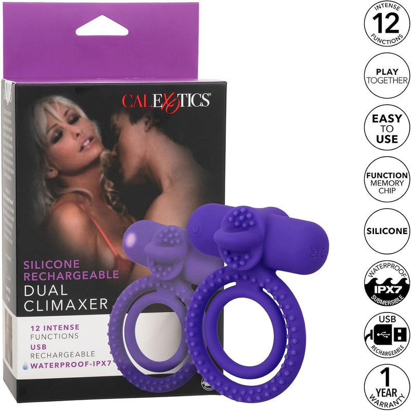Silicone Rechargeable Dual Climaxer – Purple Vibrating Couples Enhancer