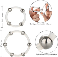 CalExotics Steel Beaded Silicone Ring Set – Stretch Silicone Cock Ring 2-Pack