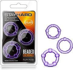 Stay Hard Beaded Cock Rings Purple 3-Pack – Stretch TPE Graduated Ring Set