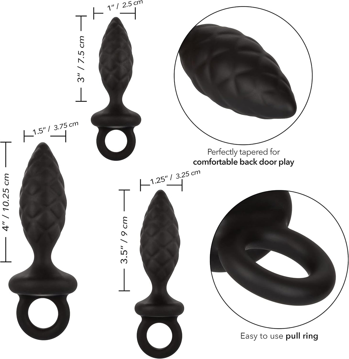 CalExotics Silicone Anal Probe Kit – 3-Piece Graduated Quilted Butt Plug Set