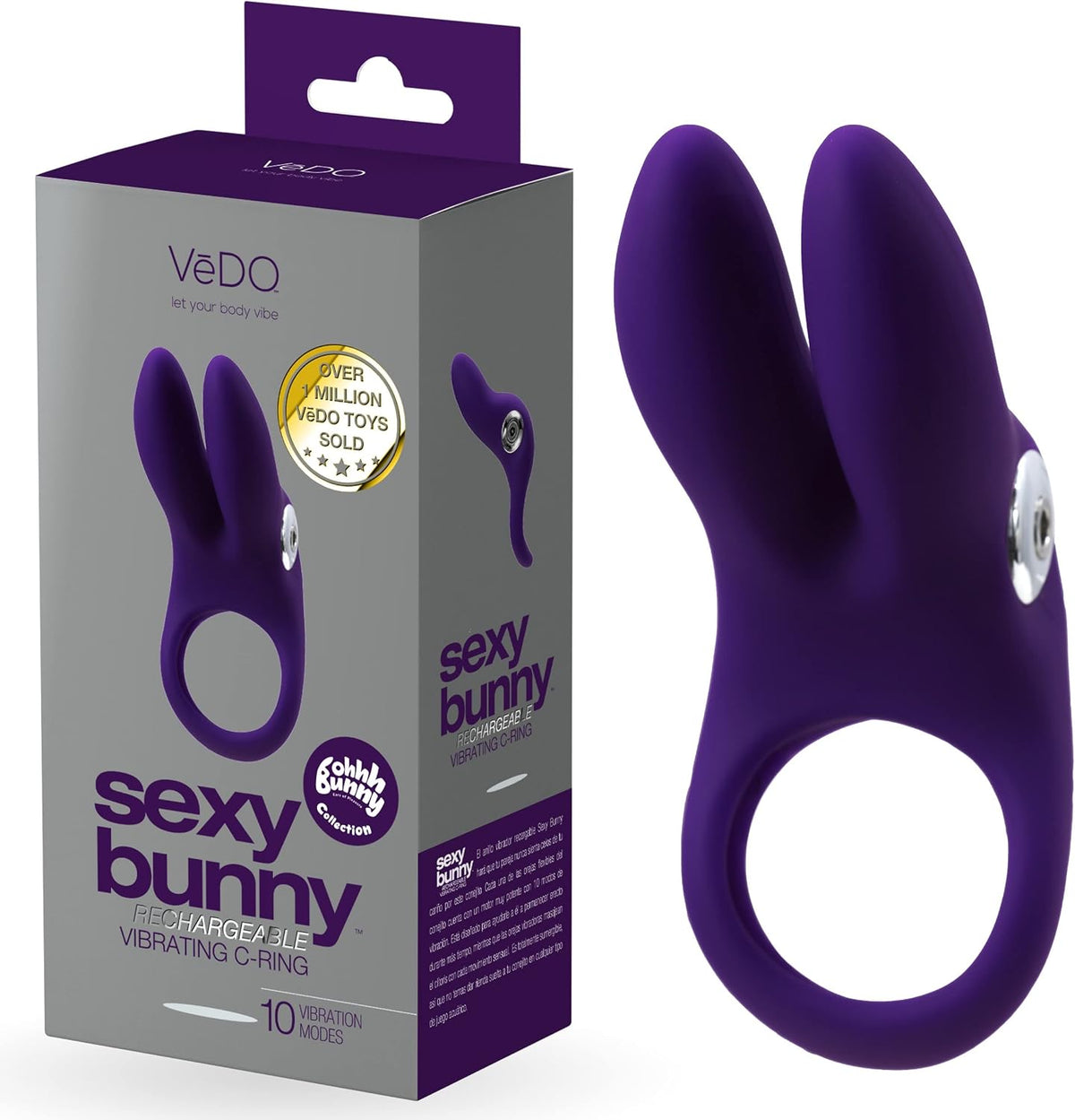 VēDO Sexy Bunny Rechargeable Ring Deep Purple – Dual Motor Silicone Couples Ring