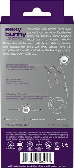 VēDO Sexy Bunny Rechargeable Ring Deep Purple – Dual Motor Silicone Couples Ring