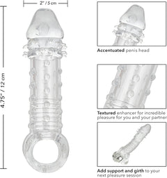 CalExotics Ultimate Stud Extender Clear – Ribbed Penis Extension Sleeve with Scrotum Support Ring