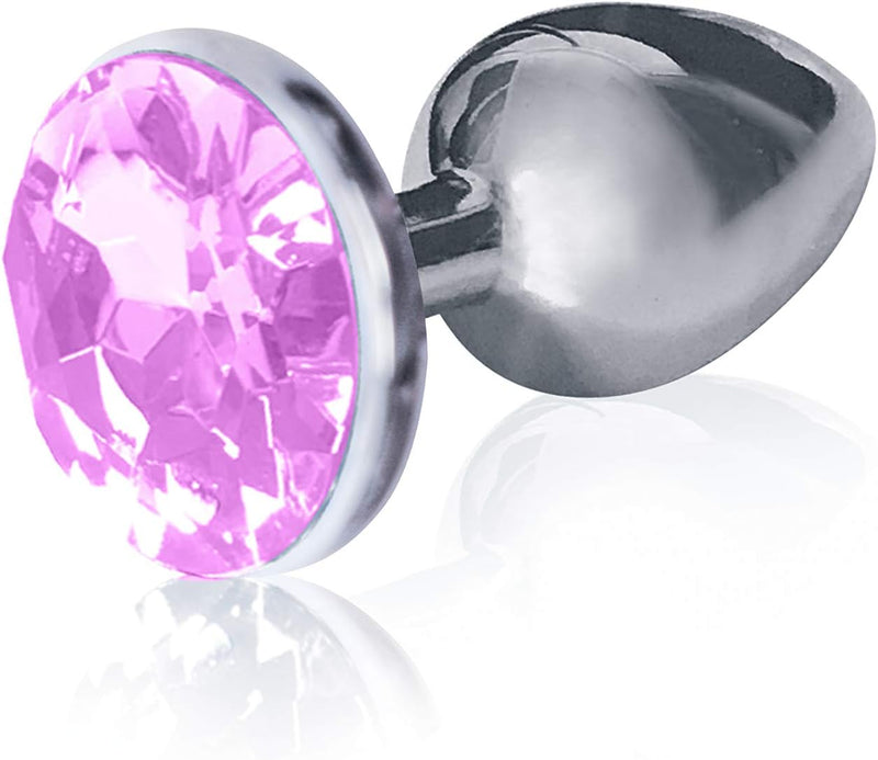 The 9's Silver Starter Bejeweled Stainless Steel Plug Pink – Beginner Metal Anal Plug with Jewel Base