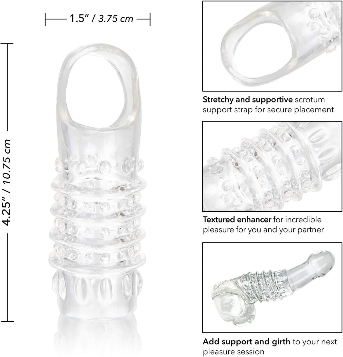 CalExotics Stimulation Enhancer Clear – Textured TPE Girth Enhancing Sleeve