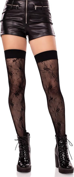 Dreamgirl Fishnet Thigh High Stockings Black O/S – Back Seam Stay-Up Hosiery