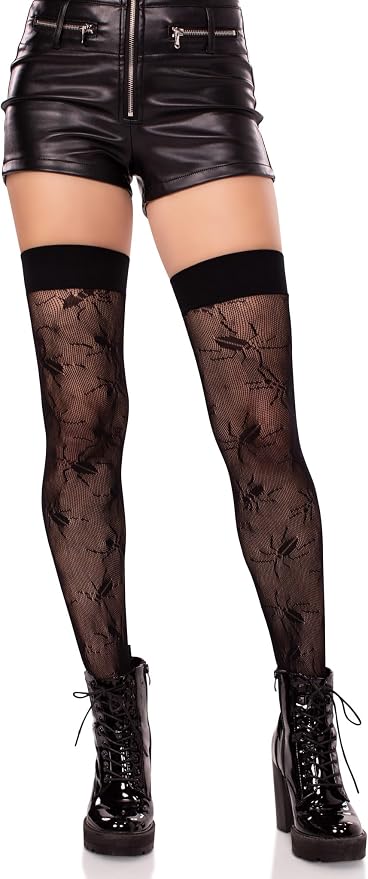 Dreamgirl Fishnet Thigh High Stockings Black O/S – Back Seam Stay-Up Hosiery