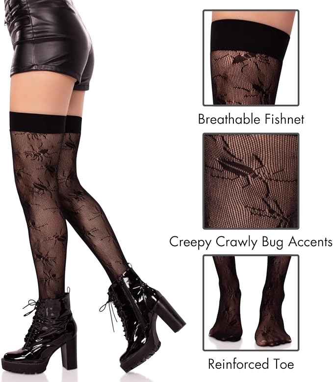 Dreamgirl Fishnet Thigh High Stockings Black O/S – Back Seam Stay-Up Hosiery