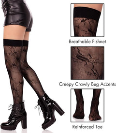 Dreamgirl Fishnet Thigh High Stockings Black O/S – Back Seam Stay-Up Hosiery