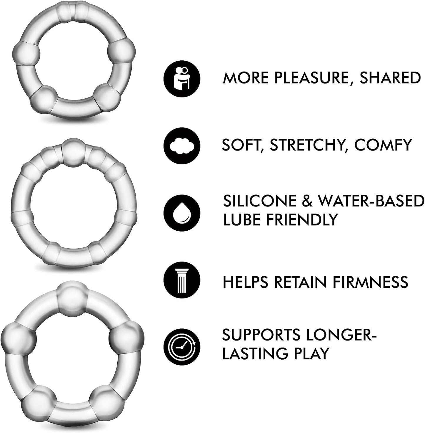 Stay Hard Beaded Cock Rings 3-Pack Clear – Stretch TPE Graduated Ring Set