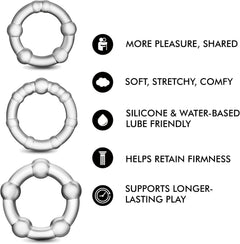 Stay Hard Beaded Cock Rings 3-Pack Clear – Stretch TPE Graduated Ring Set