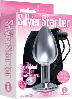 The 9's Silver Starter Bejeweled Stainless Steel Plug Pink – Beginner Metal Anal Plug with Jewel Base