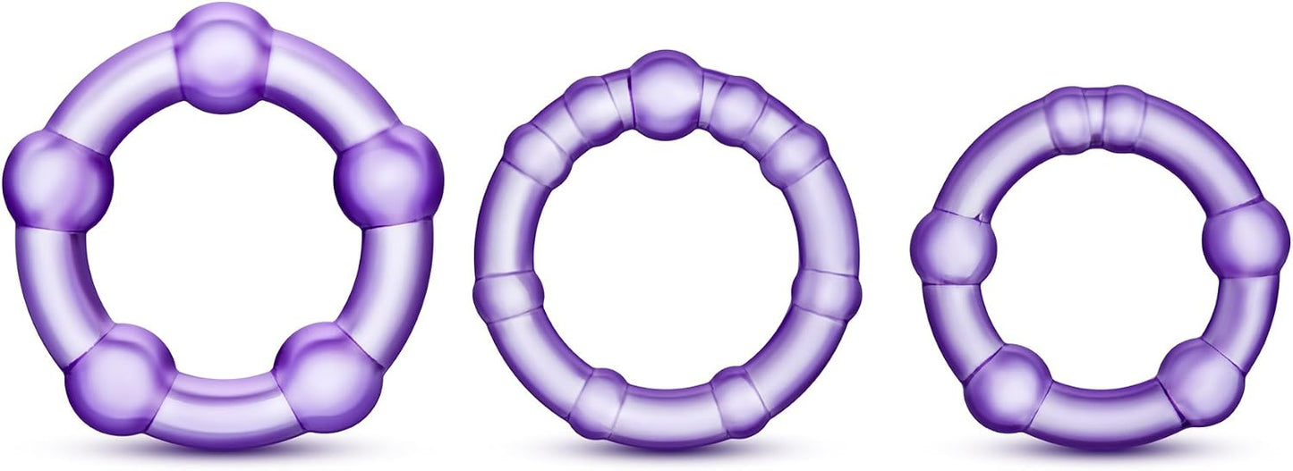 Stay Hard Beaded Cock Rings Purple 3-Pack – Stretch TPE Graduated Ring Set
