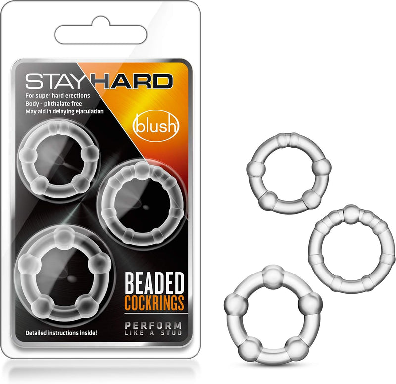 Stay Hard Beaded Cock Rings 3-Pack Clear – Stretch TPE Graduated Ring Set
