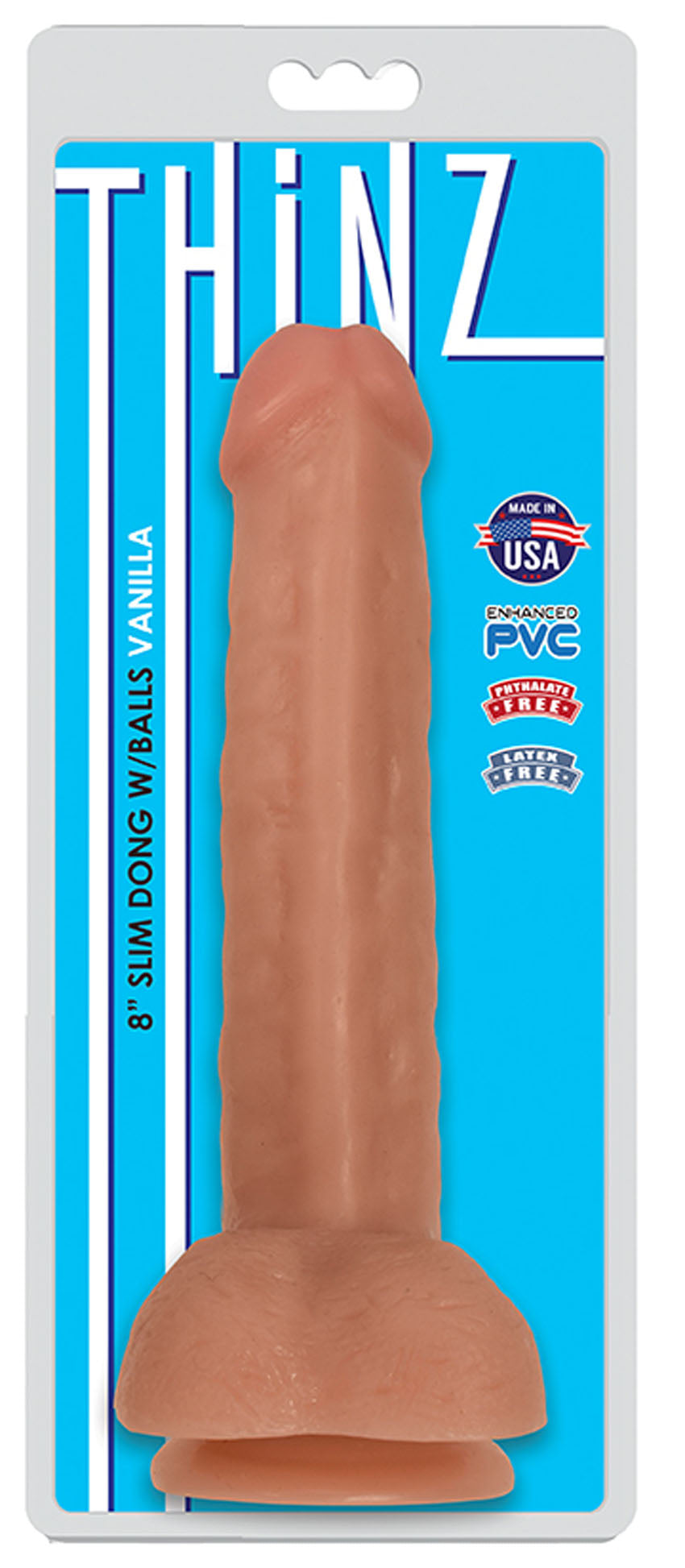 THINZ SLIM DONG 8IN W/ BALLS VANILLA