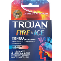 Trojan Pleasures Fire & Ice Lubricated Condoms – 3 Pack Dual Action Warming & Tingling Latex Condoms