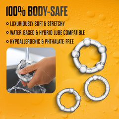 Stay Hard Beaded Cock Rings 3-Pack Clear – Stretch TPE Graduated Ring Set