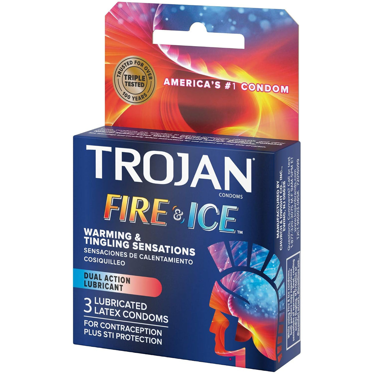 Trojan Pleasures Fire & Ice Lubricated Condoms – 3 Pack Dual Action Warming & Tingling Latex Condoms