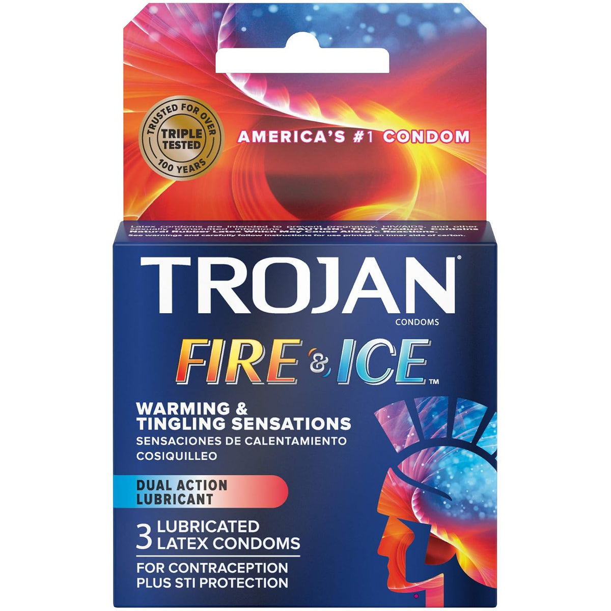 Trojan Pleasures Fire & Ice Lubricated Condoms – 3 Pack Dual Action Warming & Tingling Latex Condoms
