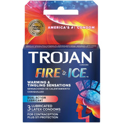 Trojan Pleasures Fire & Ice Lubricated Condoms – 3 Pack Dual Action Warming & Tingling Latex Condoms