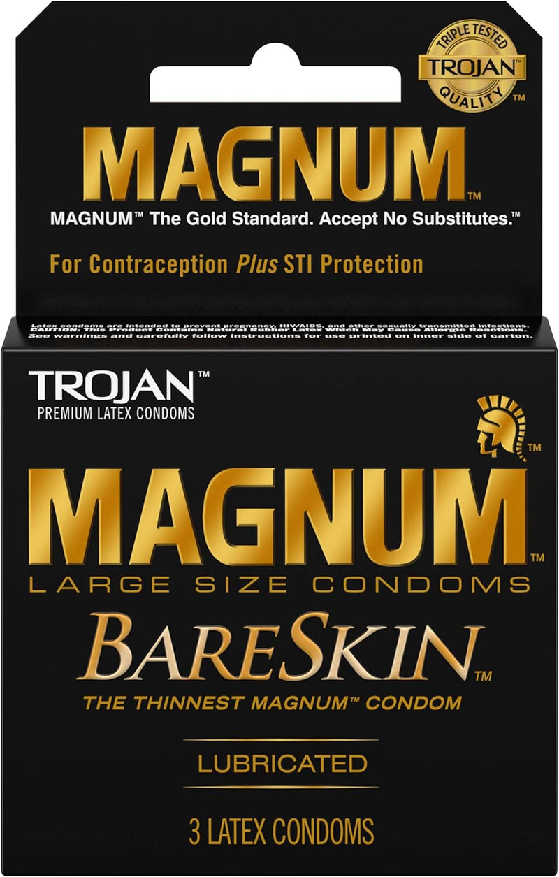 Trojan Magnum BareSkin Large Size Ultra Thin Lubricated Condoms – 3 Pack with Reservoir Tip