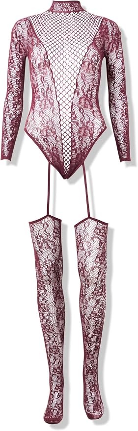 Dreamgirl Teddy Bodystocking Cherry Lacquer – Seamless Stretch Lace Lingerie