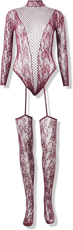 Dreamgirl Teddy Bodystocking Cherry Lacquer – Seamless Stretch Lace Lingerie