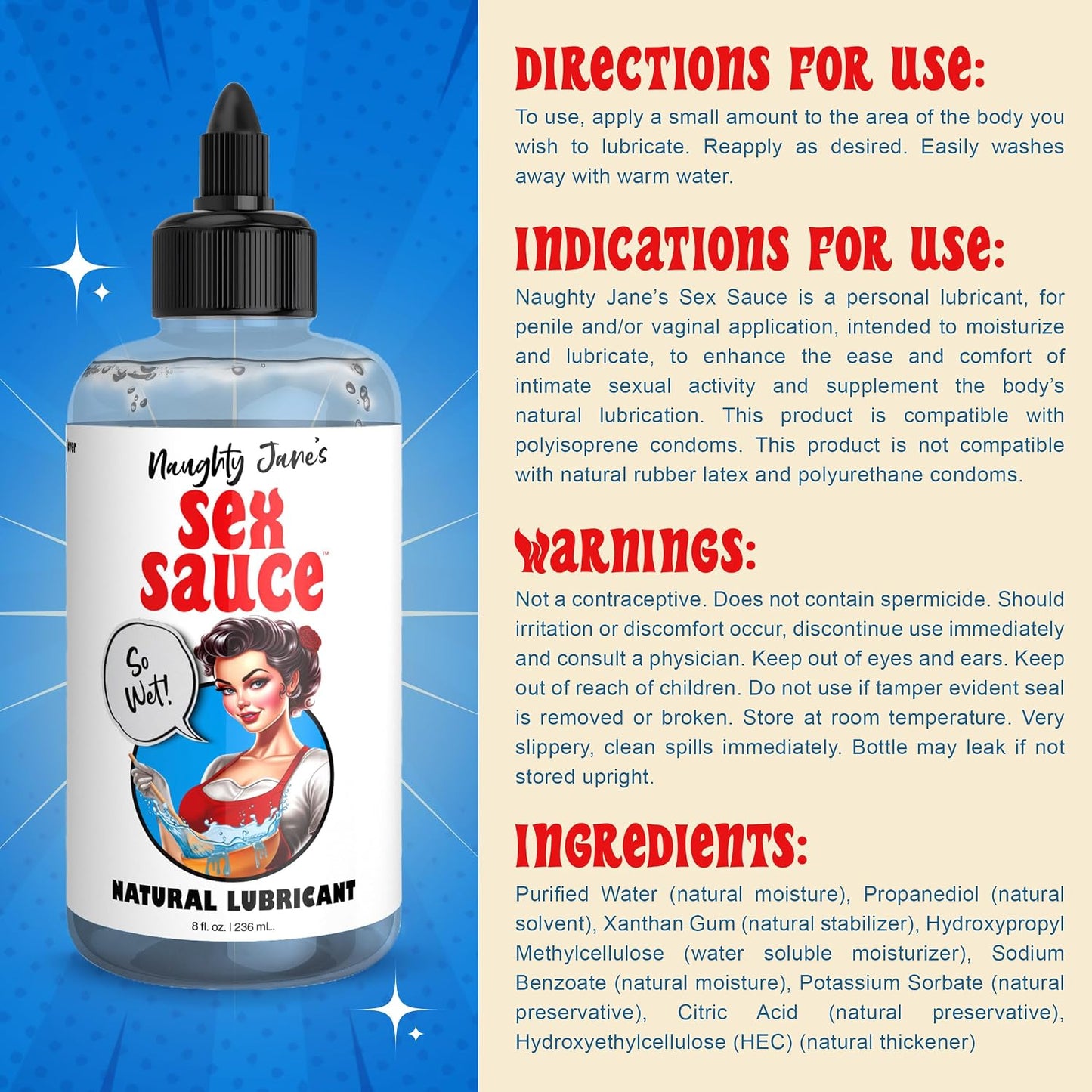 Naughty Jane's Sex Sauce Extra Creamy Lube 8 oz – Thick Water-Based Personal Lubricant