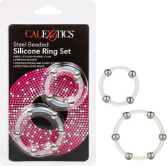 CalExotics Steel Beaded Silicone Ring Set – Stretch Silicone Cock Ring 2-Pack