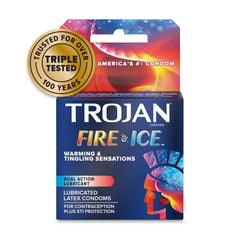 Trojan Pleasures Fire & Ice Lubricated Condoms – 3 Pack Dual Action Warming & Tingling Latex Condoms
